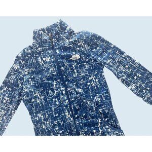 NORTH FACE Blue & White Abstract Print Full Zip Form Fitting Jacket Sz XS